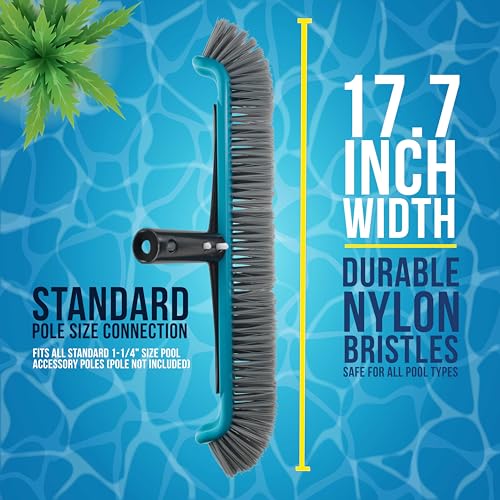 U.S. Pool Supply Pool Brush Head for Inground Pools - 17.7" Swimming Pool Brush with Pole Handle, Bristle Scrub Brushes with Curved Ends, Above Ground Cleaning Equipment Scrubber Cleaner Leaves Debris - style: 17.7" Nylon Bristles