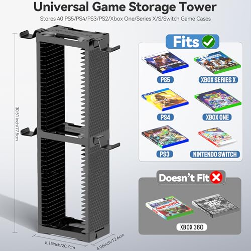 Video Game Disc Rack Tower Storage Holder Stand Universal for PS5/PS4/XBOX One/Series/NS Game, Game Organizer Shelf Display Stand for Wall Mount/Desk/Floor with Controller Holder Sega Genesis Consoles - size: 2-Tier