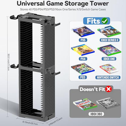 Video Game Disc Rack Tower Storage Holder Stand Universal for PS5/PS4/XBOX One/Series/NS Game, Game Organizer Shelf Display Stand for Wall Mount/Desk/Floor with Controller Holder Sega Genesis Consoles - size: 2-Tier