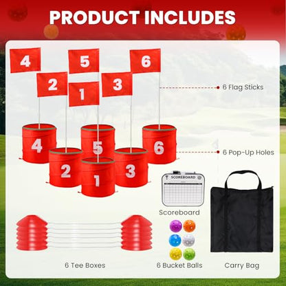 A11N SPORTS Finchley Backyard Golf Chipping Game | Portable 9 or 6 Holes Yard Golf Course for Outdoor, Lawn, Beach, Park | Golf Gifts for Men Women - size: 6 Buckets