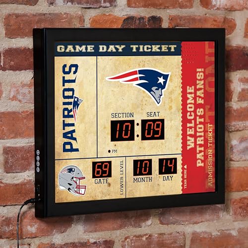 NFL New England Patriots Scoreboard Digital Wall Clock with Bluetooth Speaker, Vintage Wall Decor for Sports Man Cave, Game Rooms, Gift for Football Fans - color: New England Patriots