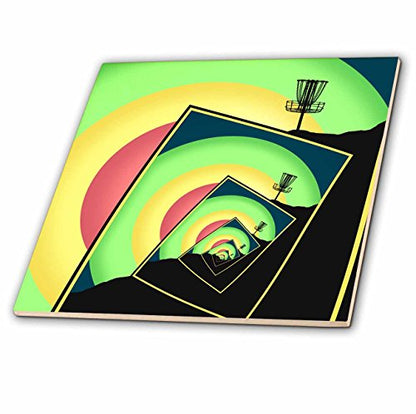 3dRose Spinning Disc Golf Baskets - Colorful Frisbee disc Golf Design 12 Inch Ceramic Tile