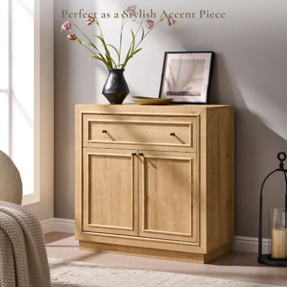 ACCOHOHO Modern Farmhouse Buffet Cabinet, 31.5" Sideboard Credenza, Modular Storage Cabinet with Framed Panel Fronts, Adjustable Shelves & Dual Base Design, Natural Oak - color: Natural Oak, size: 1 Piece