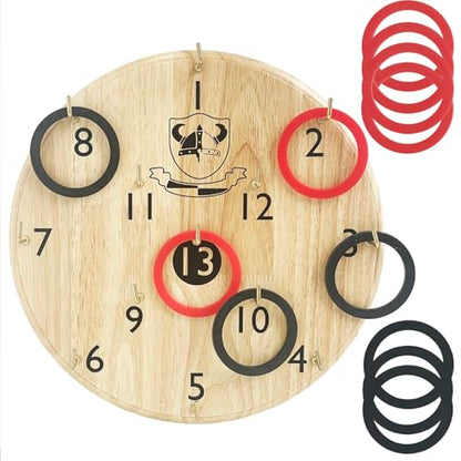 Wooden Board Hook and Ring Toss Game - Wall Hanging Throwing Game Set