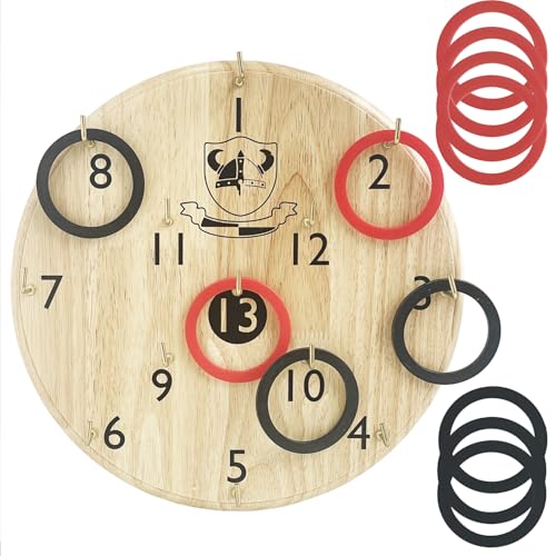 Wooden Board Hook and Ring Toss Game - Wall Hanging Throwing Game Set