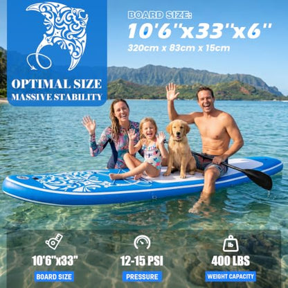 FEATH-R-LITE Inflatable Paddle Board Stand Up Paddleboards for Adults SUP with Premium Accessories Pump, Adjustable Paddle, Leash, Three Fins, Backpack - style: Dark Blue