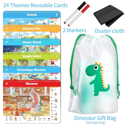 Elfew Search and Find Reusable Activity Book, Travel Toys for Toddlers 3-5, Wipe Clean Educational Toys for 3+ Year Old, Kids Airplane Car Road Trip Travel Essentials, Car Games for Kids Ages 4-8