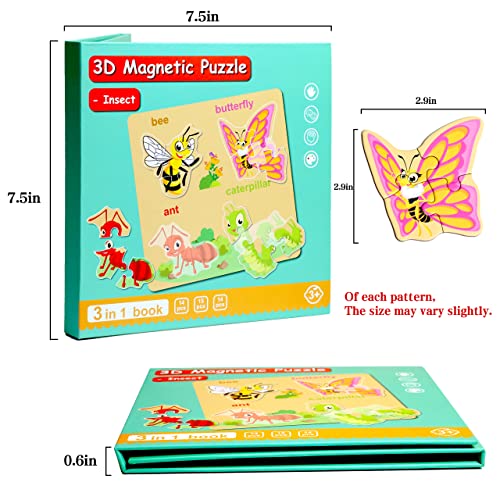 Magnetic Puzzles for Kids Ages 3, Travel Toddler Puzzles Ages 4-5 Year, Insect Activities Toy for Boys & Girls Learning Magnet Gift for Road Trip - style: Insect