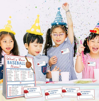 What's Your Baseball Name Game,1 Game Sign and 30 Name Stickers,Baseball Team Party Games， Birthday Game for Kids and Adult Parties,Baseball Activity Decoration Supplies - style: Baseball