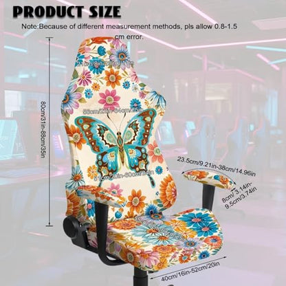 Butterfly Flower Print Gaming Chair Covers with Armrest Covers Dust-Proof Soft Stretchy Gamer Chair Cover Universal Fit Office Desk & Racing Computer Chairs - color: Multi - Butterfly Flower