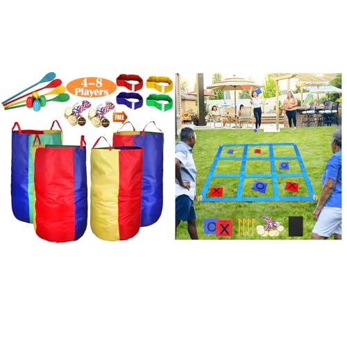 CWLAKON Giant Tic Tac Toe Bean Bag Toss Games, Potato Sack Race Bags, Egg Spoon Relay, 3 Legged Race Bands, Lawn Yard Backyard Carnival Field Day Game for Kids & Adults
