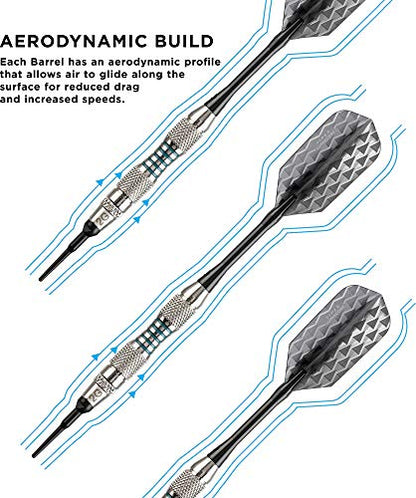 Viper by GLD Products Bobcat Adjustable Weight Soft Tip Darts with Storage/Travel Case - size: 16 Grams (Adjustable to 18 and 19 Grams), style: Nickel Silver Plated with Light Blue Rings