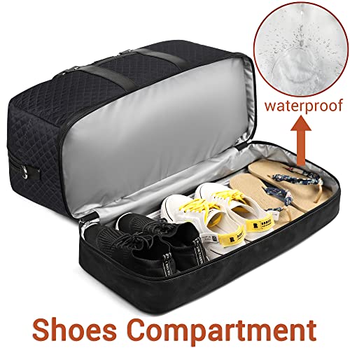 Weekender Bag for Women, Large Overnight Bag Canvas Travel Duffel Bag Carry On Tote with Shoe Compartment 21" 3Pcs Set - color: B03-(single)-black+black
