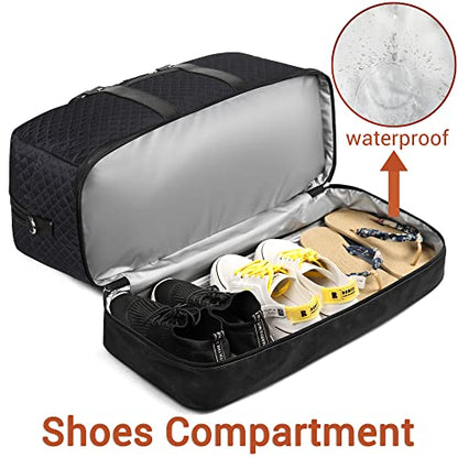 Weekender Bag for Women, Large Overnight Bag Canvas Travel Duffel Bag Carry On Tote with Shoe Compartment 21" 3Pcs Set - color: B03-(single)-black+black