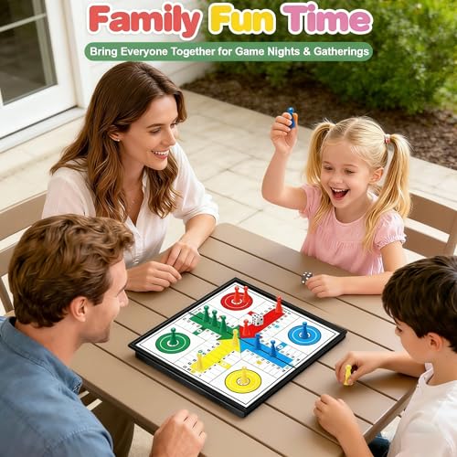 Travel Magnetic Ludo Board Game - 9.8 Inch Foldable Portable Set with Storage for Game Pieces & Dice, 2-4 Player Classic Game for Kids, Adults, Car, Airplane & Family Night