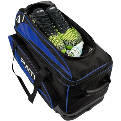Pyramid Path Premium Deluxe 2 Ball Double Roller Bowling Bag With Large Separate Shoe Compartment (Up To US Mens Size 15) and Oversized Accessory Pocket, Retractable Locking Handle - Extends to 37" - color: Royal Blue