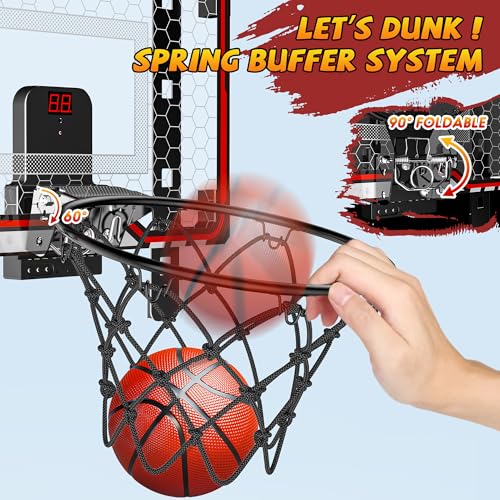 HopeRock Indoor Basketball Hoop for Kids, Over The Door Mini Basketball Hoops, with LED Light, Scoreboard, Birthday Toys Gifts for 5 6 7 8 9 10 11 12+ Year Old Boys - style: red adjustable basketball hoop