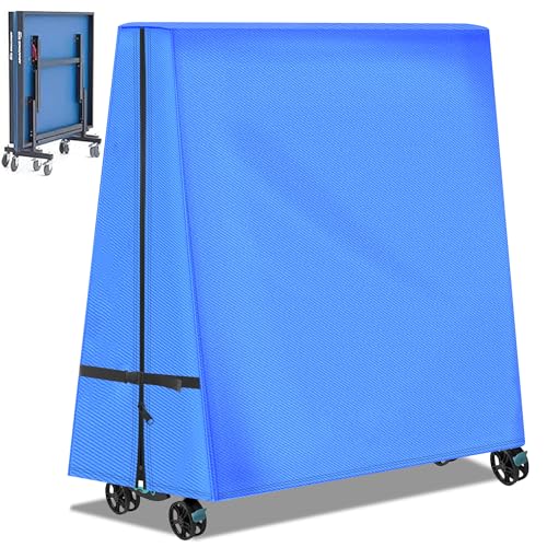Foldable Ping Pong Table Cover for Outdoor & Indoor Folding 9 x 5 FT Table Tennis Tables Windproof Cover with Zipper & Buckles - color: Blue