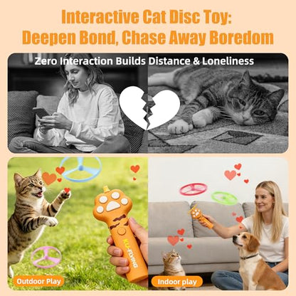 Cat Fetch Toy Launcher, Flying Disc Launcher with Rechargeable & 6 Soft Flying Discs (3 Glow), Easy Use Interactive Toys for Indoor Adult Cats & Kittens for Enrichment