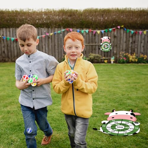 HyDren Cow Dart Party Game Farm Dart Party Favors 31x24 Cow Dart Board with 12 Sticky Balls Toys Farm Game Party Decorations Animal Birthday Party Gift for Indoor Outdoor Game - style: Cow