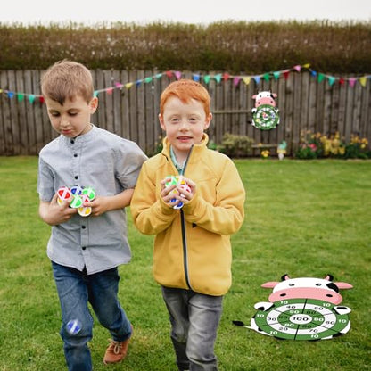HyDren Cow Dart Party Game Farm Dart Party Favors 31x24 Cow Dart Board with 12 Sticky Balls Toys Farm Game Party Decorations Animal Birthday Party Gift for Indoor Outdoor Game - style: Cow