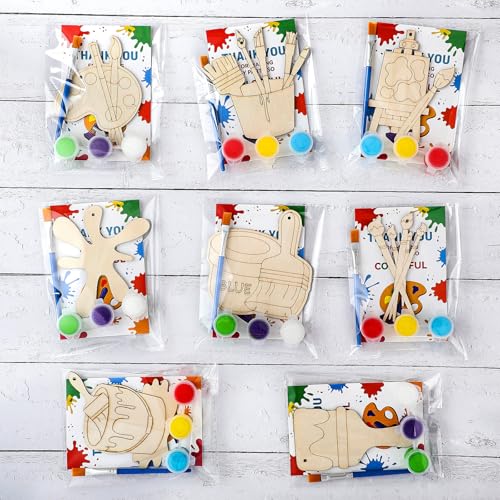 Saypacck 24 Pcs Art Painting Party Favors Wooden Painting Craft Kits Birthday Party Supplies with Organza Bag for Goodie Bags Fillers Adult Thank You Gifts - style: Art Painting