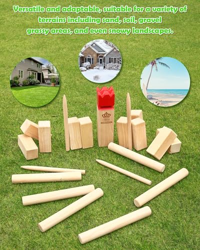 Kubb Yard Game Set Viking Chess Garden Rubber Wood Outdoor Tossing Game with Canvas Carry Bag Viking Chess Set for Kids Adults