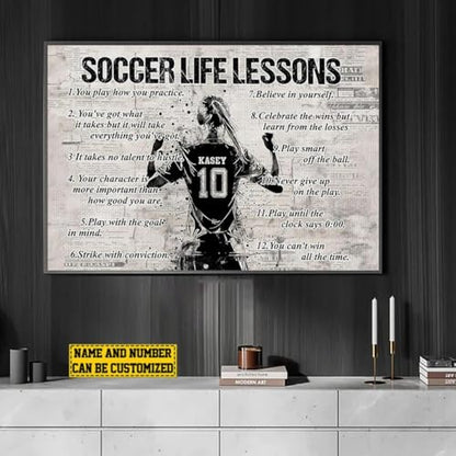 Personalized Soccer Life Lessons Canvas, Soccer Life Lessons Personalized Canvas Print, Custom Soccer Poster Print, Motivational Soccer Gift For Boys, Men, Soccer Players - color: Design 01