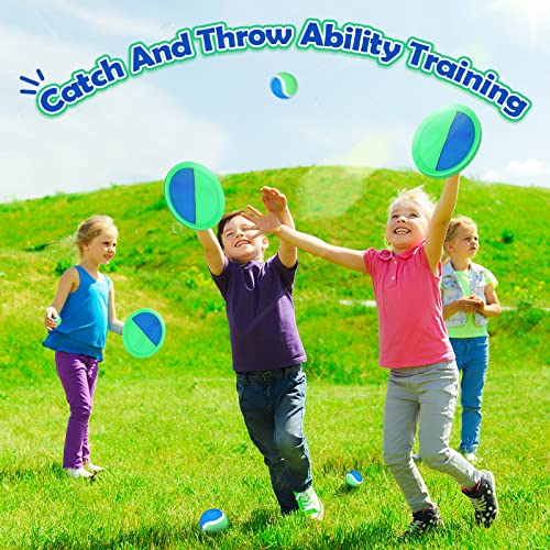 Charniol Kids Toys Toss and Catch Game Set Beach Outdoor Ball Sports Games Toss and Catch Ball Nylon Toys for Adults Kids(Blue Green,12 Paddles 6 Balls) - color: Green Blue