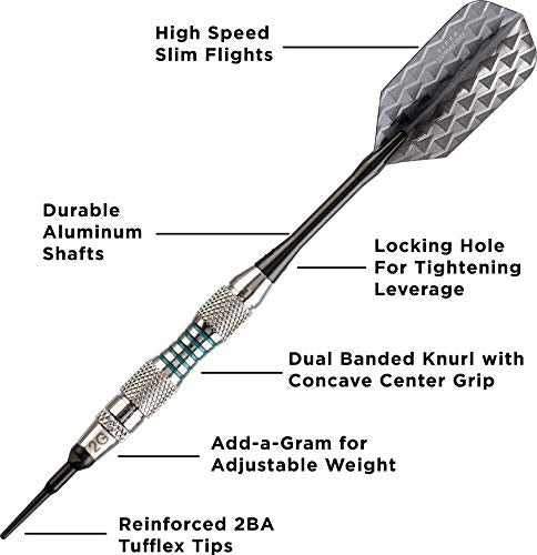 Viper by GLD Products Bobcat Adjustable Weight Soft Tip Darts with Storage/Travel Case - size: 16 Grams (Adjustable to 17 and 18 Grams), style: Nickel Silver Plated with Light Blue Rings