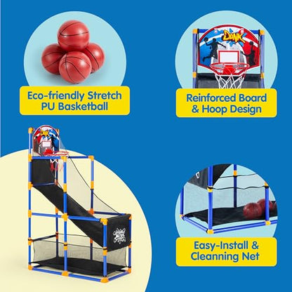 JOYIN Arcade Basketball Game Set with 4 Balls and Hoop for Kids 3+ Years Old Indoor Outdoor Sport Play - Easy Set Up - Air Pump Included - Ideal for Competition