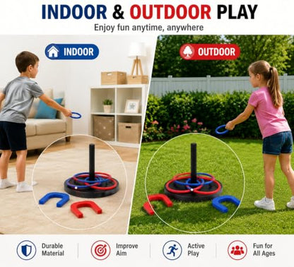 2in1 Horseshoe Ring Toss Game Set Lightweight PP Plastic for Kids Adults Yard Lawn Indoor Outdoor
