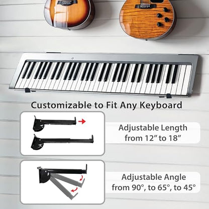 Victory Display Heavy-Duty Steel Keyboard Arms(1-PAIR), fits into Slatwall Panels, Telescoping Arms (12" to 18"), Adjustable slanting from 45° to 65° to 90°, for Keyboards and Music Production Equipment