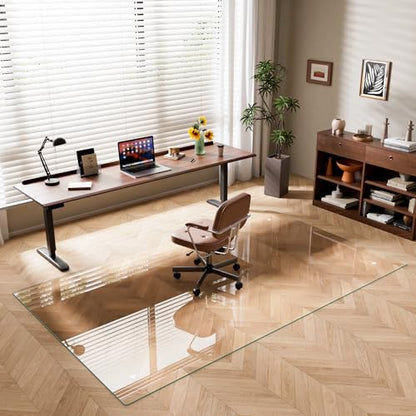 48"x80" Tempered Glass Chair mat for Carpet, Office Chair Mat with Round Corner, Desk Chair Mat for Carpet/Hardwood Floor/Rolling Chair-with 6 Anti-Slip Pads - size: 48x80