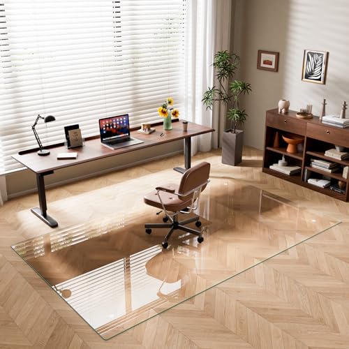 48"x80" Tempered Glass Chair mat for Carpet, Office Chair Mat with Round Corner, Desk Chair Mat for Carpet/Hardwood Floor/Rolling Chair-with 6 Anti-Slip Pads - size: 48x80