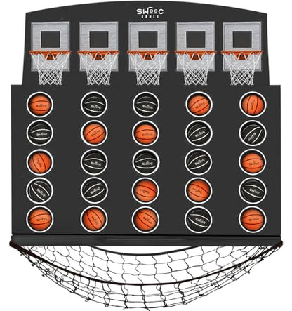 Swooc Games - Low Post Lineup | Wall Mounted Giant Basketball 4 in A Row w/ 5+ Games | Basketball Hoop for Room Wall Games | Game Room Games | Mini Basketball Hoop Indoor Connect | Four in A Row Game