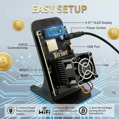 Bitaxe Gamma 601 Bitcoin Miner 1.2TH/s ASIC BM1370 Chip Solo Lottery BTC Miner 18W Low Power Consumption and OLED Display for Home Mining Black - color: Black