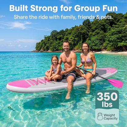 SereneLife 10’6” Inflatable Stand Up Paddle Board with Premium SUP Accessories - 32” Wide Stable Design with Non-Slip EVA Deck Pad, for Youth and Adults, 350 lbs. Capacity - color: Pink