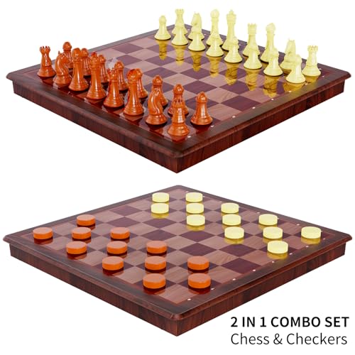 13 Inch Chess Set and Magnetic Chess Board – 2-in-1 Foldable Plastic Travel Board Game, Classic Strategy Toy for Kids, Adults, Beginners and Tournament Players - color: Wood Color
