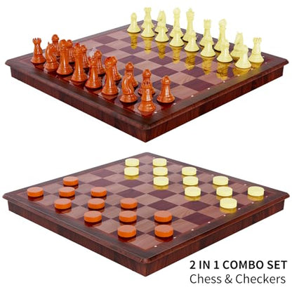 13 Inch Chess Set and Magnetic Chess Board – 2-in-1 Foldable Plastic Travel Board Game, Classic Strategy Toy for Kids, Adults, Beginners and Tournament Players - color: Wood Color