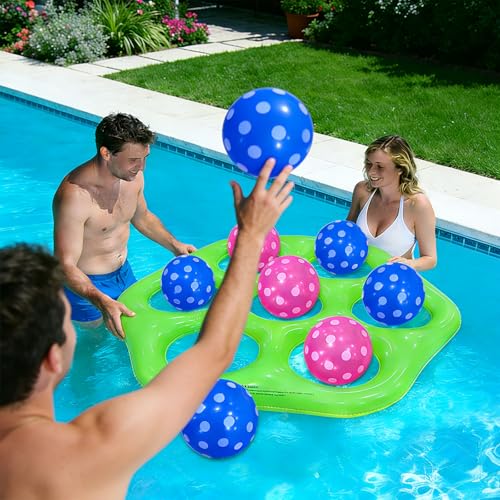 Pool Toys Games Set Inflatable Tic-Tac-Toe Pool Toy Floating Ball Toss Game for Summer Beach Party Backyard Pool Water Fun Games Beach Swimming Party - color: Blue and Green