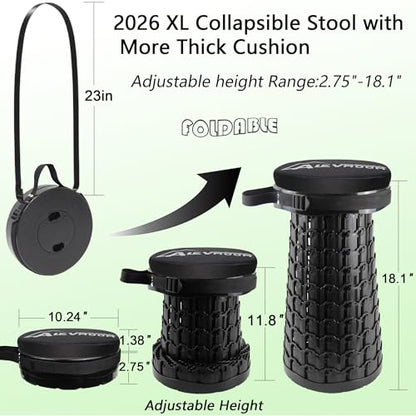 ALEVMOOM Telescoping Stool with Thick Cushion, H18.1“ D10.24” Collapsible Retractable More Sturdy Capacity 600Ib, Portable Camping Adjustable Folding Stool for Garden Fishing Hiking Mountain BBQ - color: Black