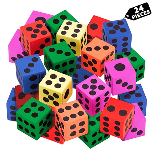 Big Foam Dice Set 24 Pack, 1.5 Inch Large Colorful Jumbo Dice for Kids - Non-Toxic, Soft Foam Cubes for Classroom Math & Party Supplies | Family Game Night, Ages 3+ - Playbees - style: 24 Pack