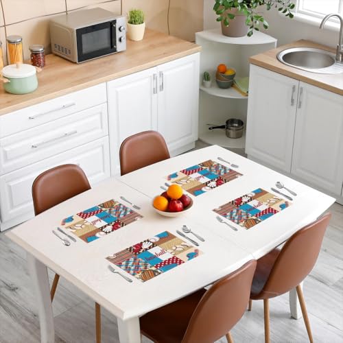 Feelyou Baseball Table Place Mats Boys Girls Sports Game Washable Fabric Decoration Table Mats Placemat Baseball Gaming Placemat Kitchen Dining Table 18"x12" Bedroom Decor Plaid Blue Brown Table Mats
