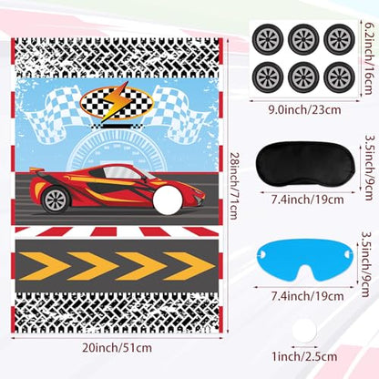Hooqict Pin The Wheel on The Car Birthday Party Games for Kids Race Car Theme Party Supplies for Boys Monster Truck Party Decorations, Large Pin The Games Poster with 30 Wheel Stickers - style: Car