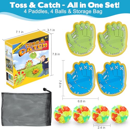 Dolanus Toss and Catch Games - Throw Catch Velcro Ball Set with 4 Paddle, 4 Balls, Toys for Kids Outdoor Outside Pool Sand Beach Activities, Birthday Gifts for Ages 3 4 5 6 8 12 Year Old Boys Girls