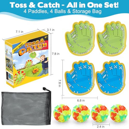 Dolanus Toss and Catch Games - Throw Catch Velcro Ball Set with 4 Paddle, 4 Balls, Toys for Kids Outdoor Outside Pool Sand Beach Activities, Birthday Gifts for Ages 3 4 5 6 8 12 Year Old Boys Girls