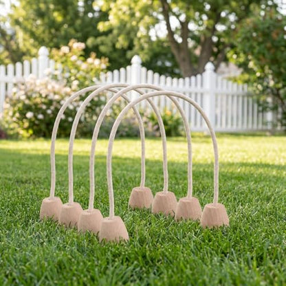 5pcs Cotton Rope Croquet Wickets with Wood Base Portable Lightweight Family Lawn Game for Backyard Outdoor Activities Simple Setup and Travel-Friendly Design