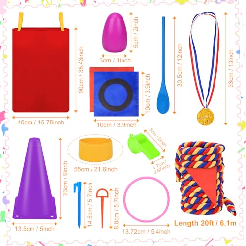 91Pcs Carnival Outdoor Games Potato Sack Race Bags for Adult Tug of War Rope Egg Spoon Bean Bags Ring Toss 3 Legged Relay Race Giant Tic Tac Toe Game Outdoor for Field Day Game Birthday Party