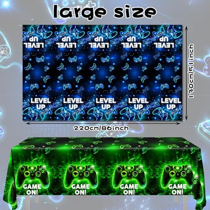 2Pcs Video Game Tablecloth,Video Game Birthday Party Supplies Neon Gaming Plastic Table Cover Game Level Up Table Decorations for Boys Girls Game Party